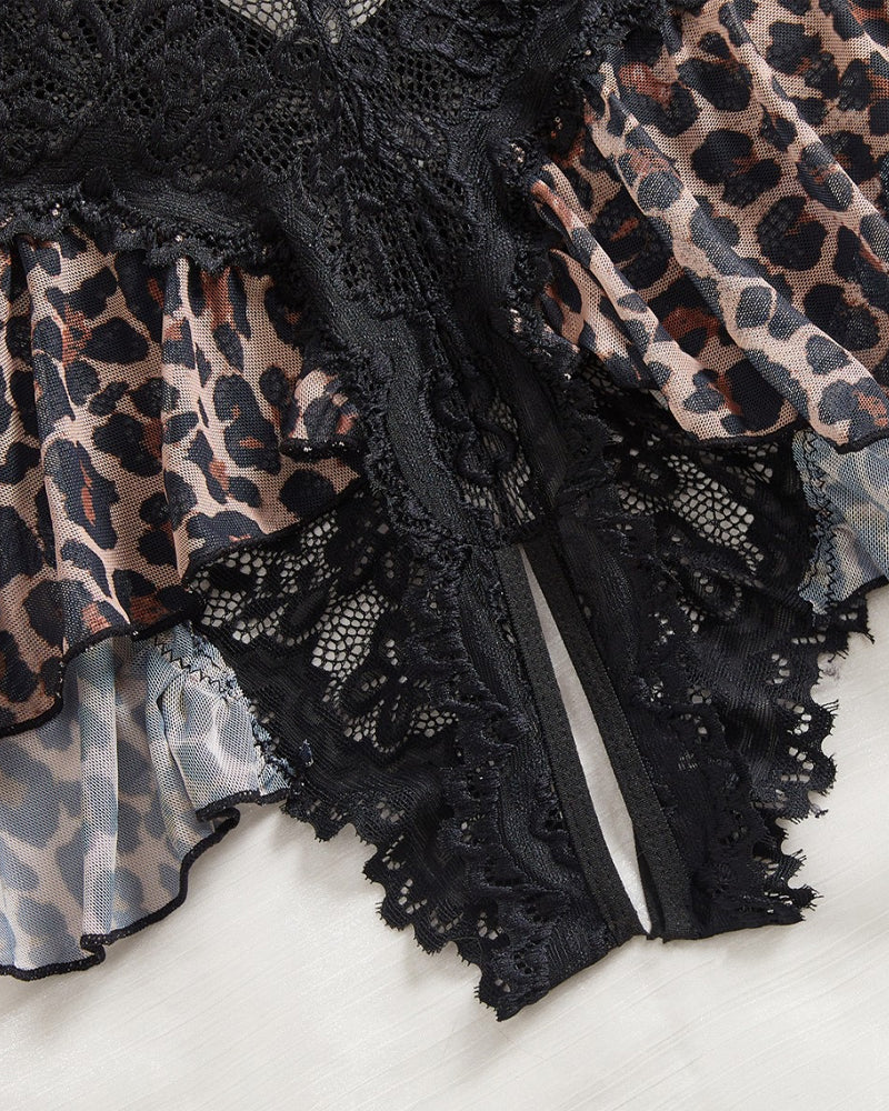 Pijama sexy de encaje liso para mujer